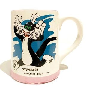 Vintage Warner Bros Looney Tunes Sylvester the Black Cat Mug Made in Japan Blue